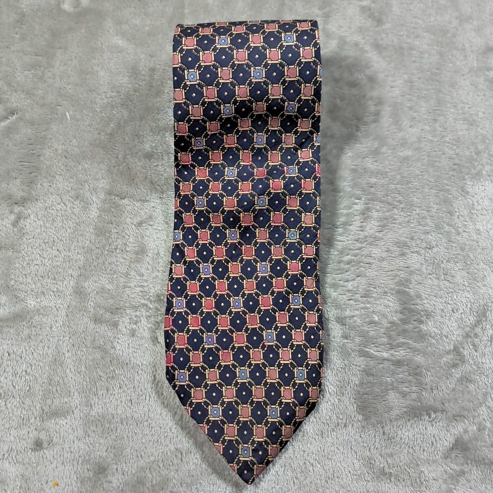 Vintage Christian Dior Monsieur Tie Mens 57x3.75 Blue Geometric Foulard Silk USA